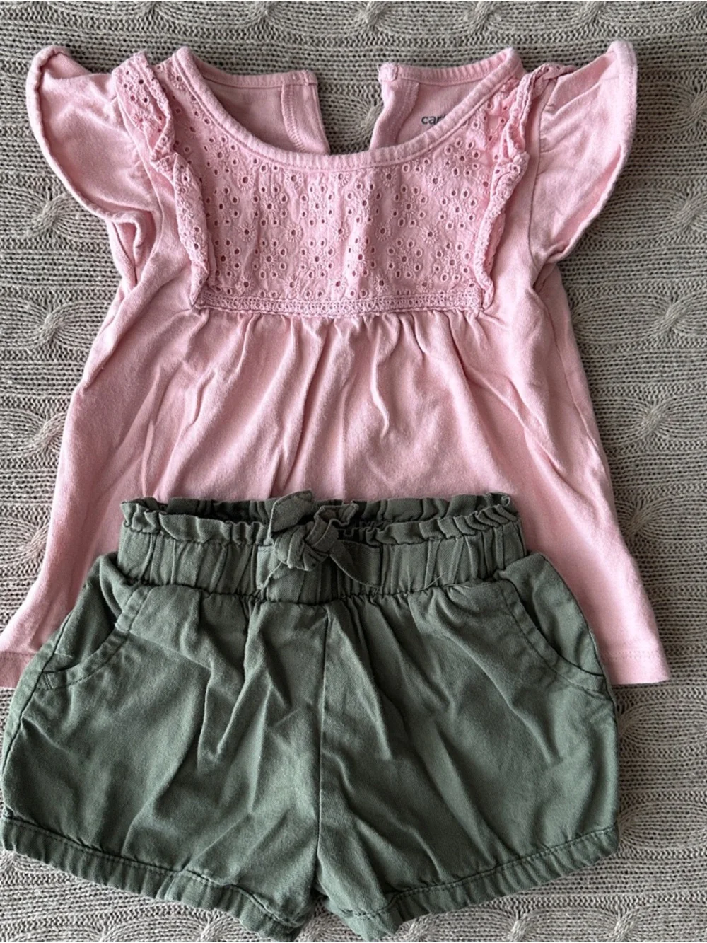 EUC Carter's 4pc Mix’n’Match Bundle, Olive Green & Pink Eyelet & Stripes, 24 Mo
